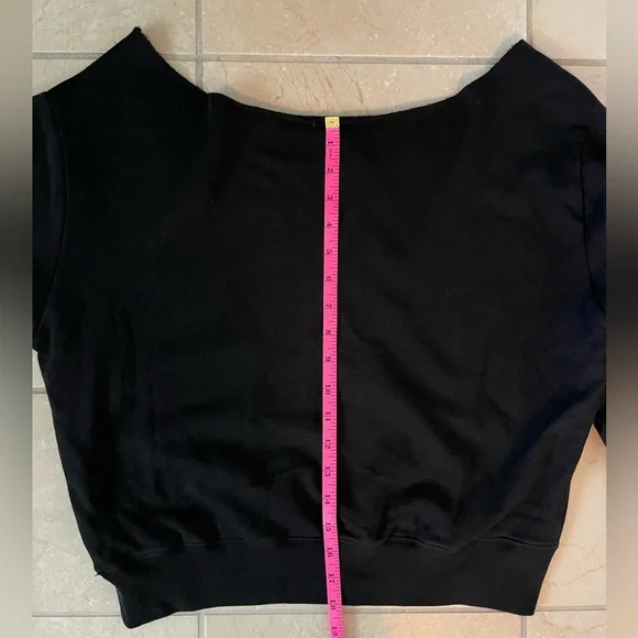 PINK Victoria's Secret Black Wide Neck Cropped Sweatshirt - Picture 10 of 10